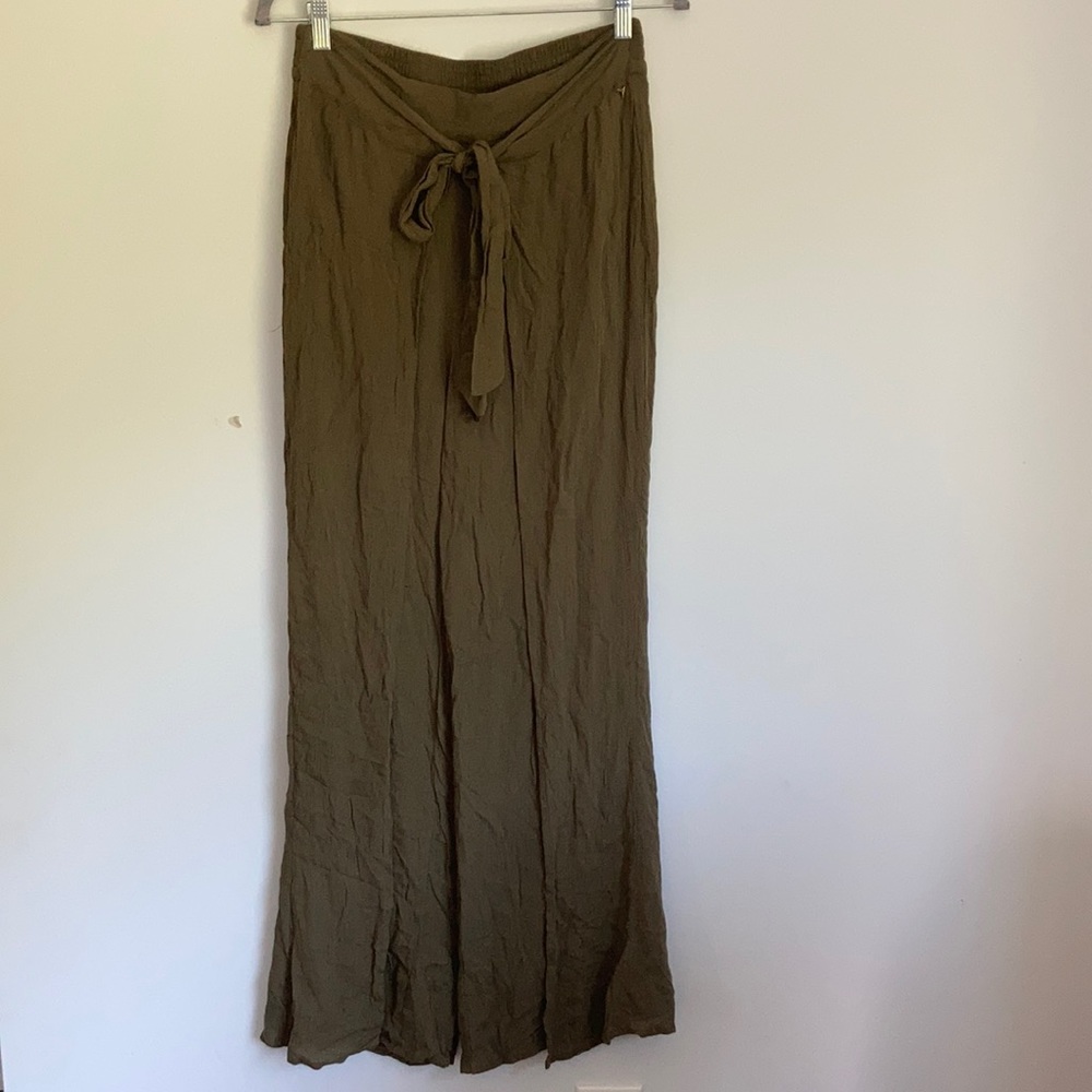 Olive Green Gauzy Split Leg Pants